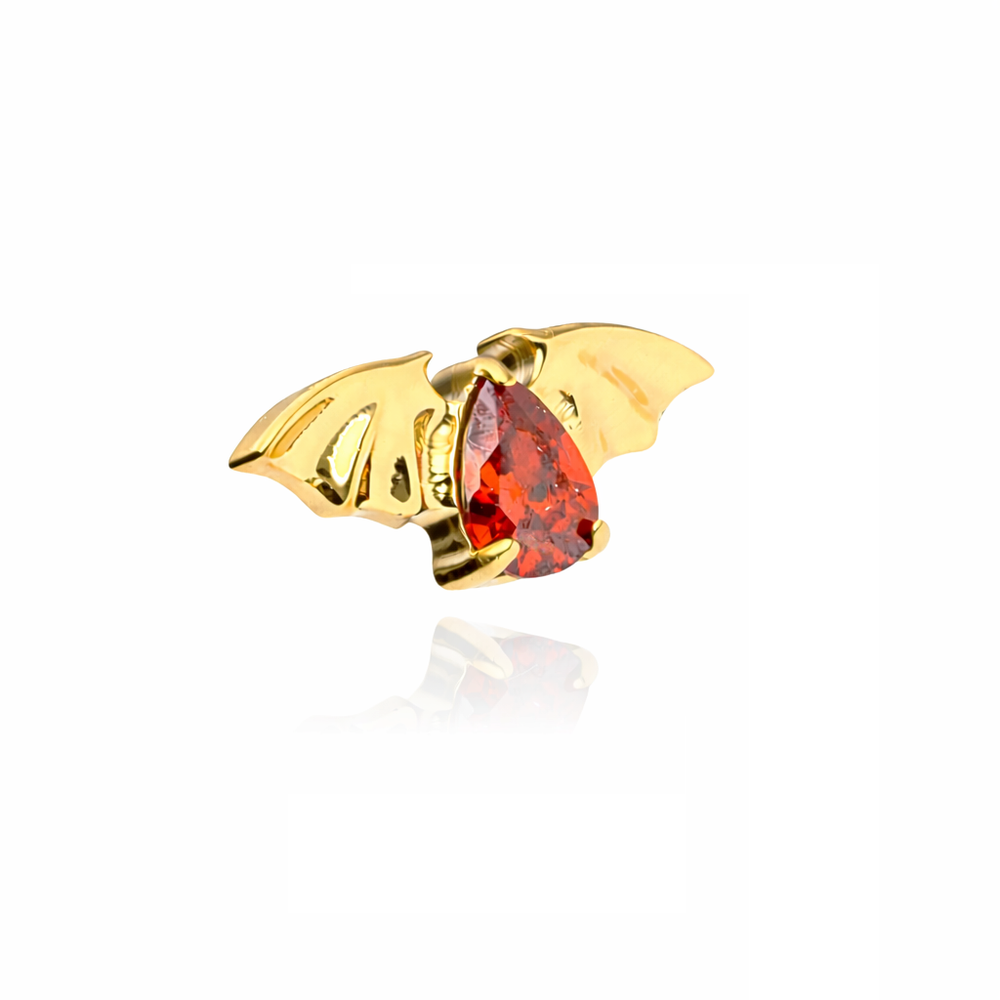 Titanium attachment bat with red zirconia - gold - TNA-232