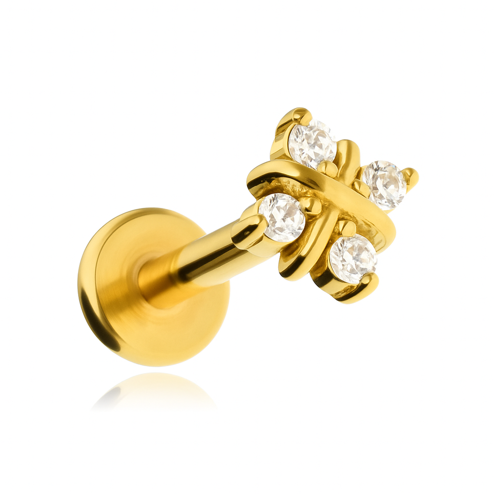 Labret with white zircons - gold - LGW-052