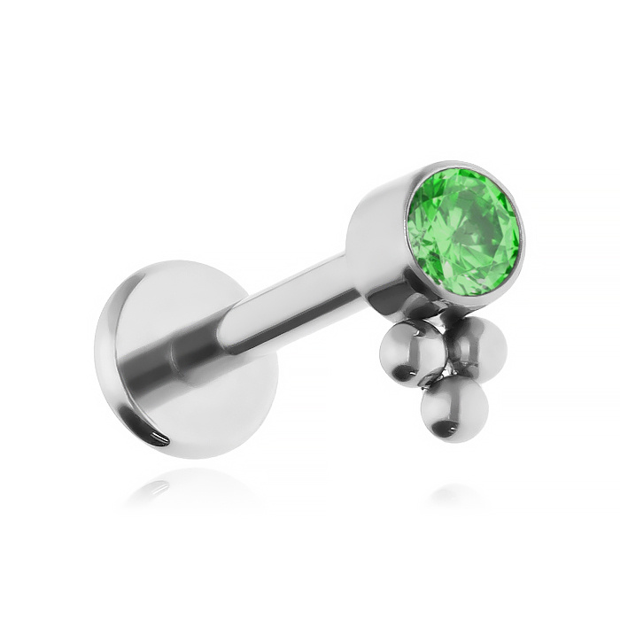 Titanium labret with green zirconia - sterling silver