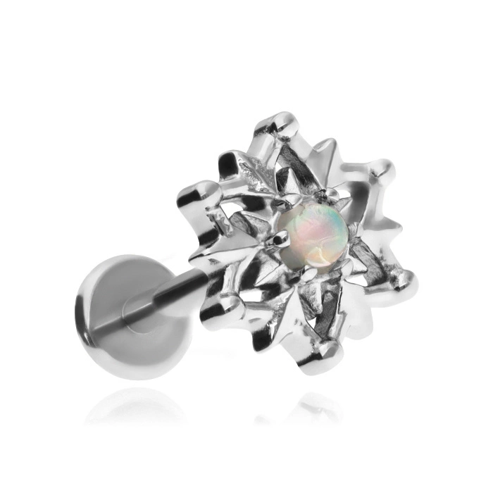 Titanium labret with snowflake with opal - silver