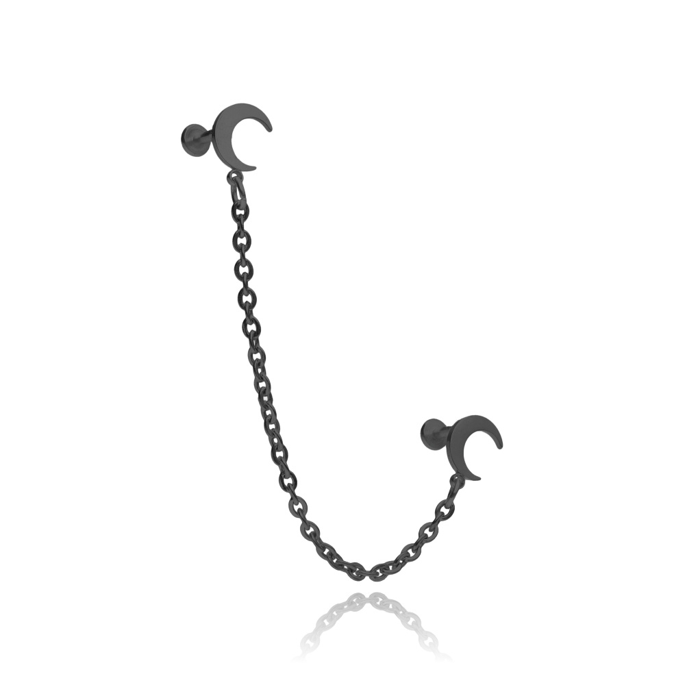 Earring labret moons with chain - black - LGW-044/2