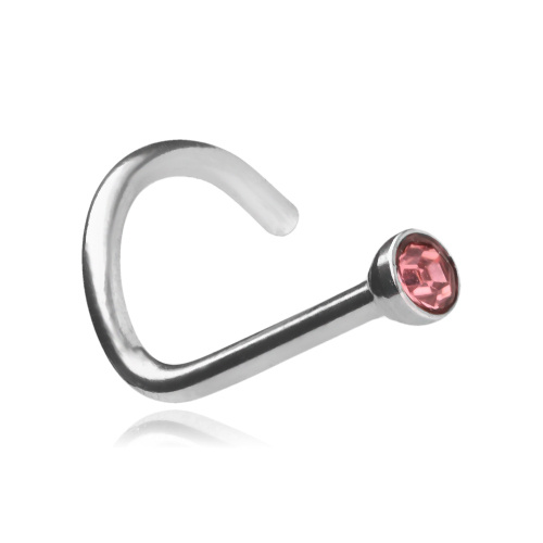 Pink zirconia nose stud - silver - NS-010