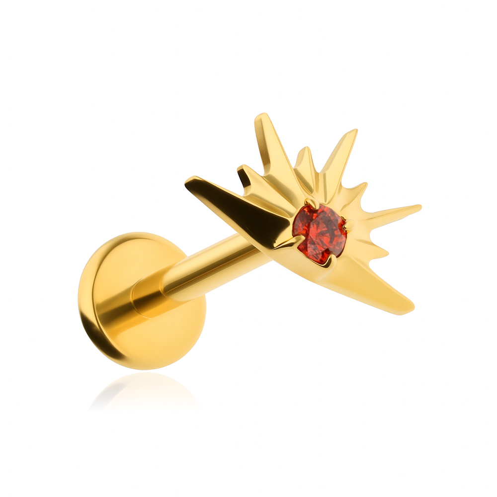 Titanium labret with red zirconia - gold