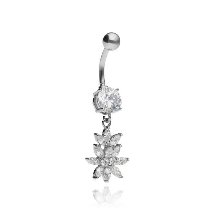 Silver zirconia decorative Belly button ring - KP-038