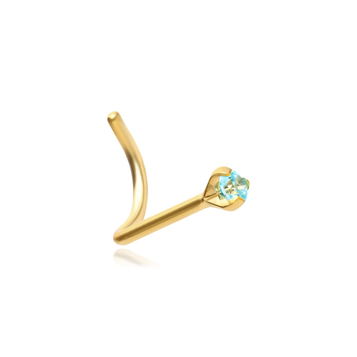 Titanium nose stud Premium Zirconia gold with blue zirconia - TN-018