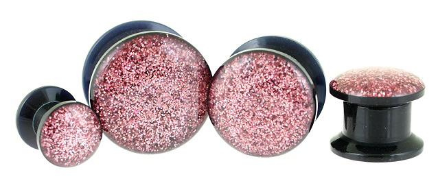 Acrylic  plug - pink glitter - PT-009