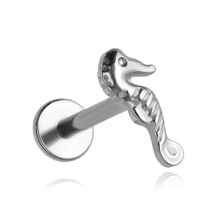 Titanium labret seahorse - silver - TGW-169