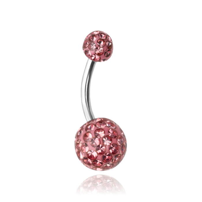 Belly button ring - pink crystals - KP-002