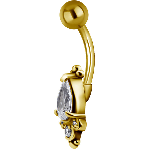 Gold Belly button ring with zircons - KP-006