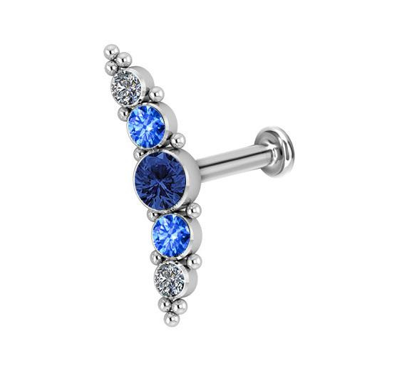 Titanium labret decorative cluster - Premium Zirconia - blue - TGW-068