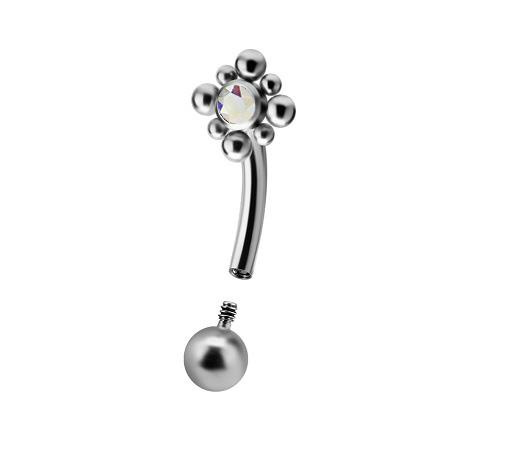 Titanium curved barbell - Premium Zirconia - silver and colored zirconia - TB-008