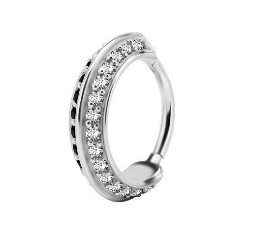 Clicker   ring with white and black zircons - K-015