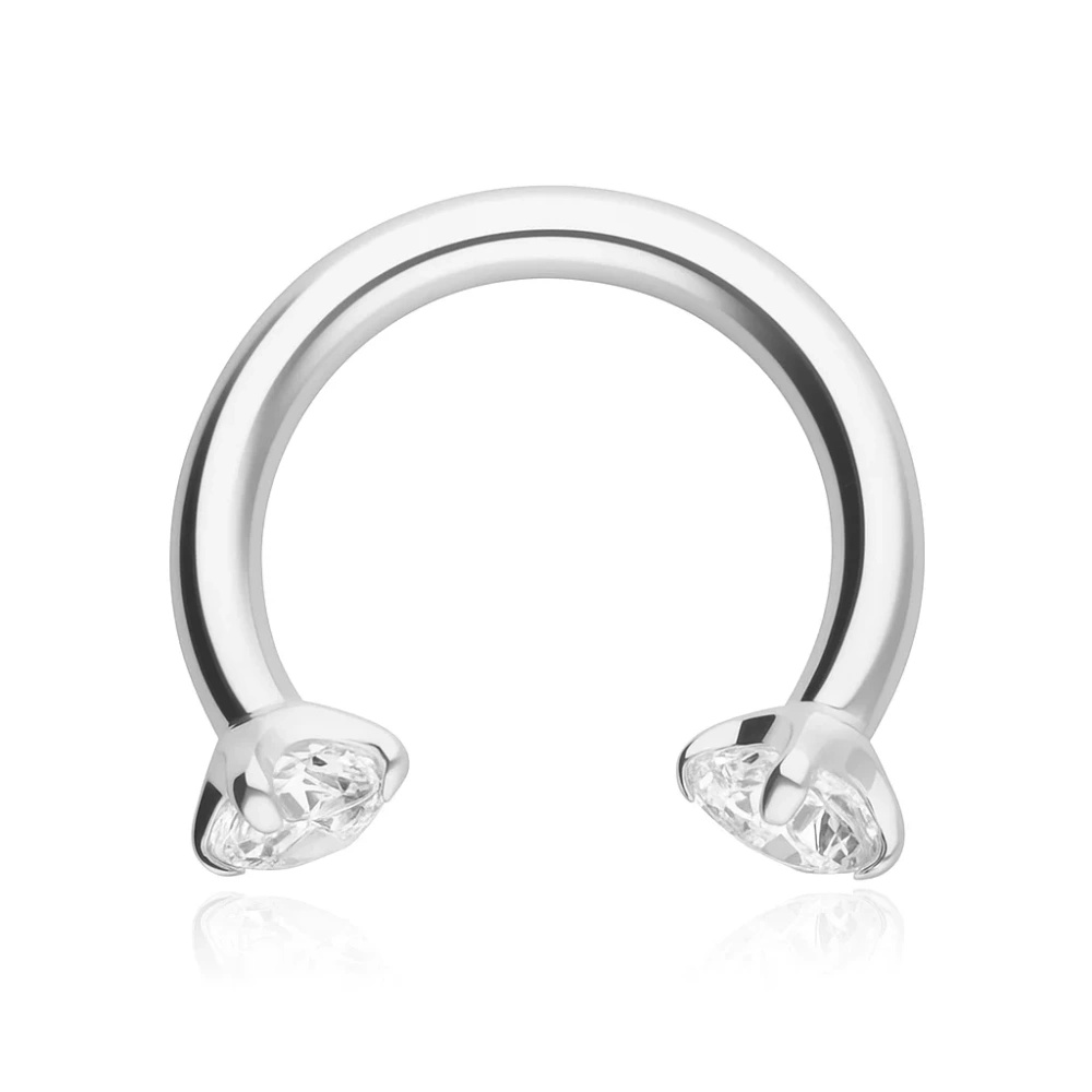Titanium circular barbell with white zircons - silver - TKP-003