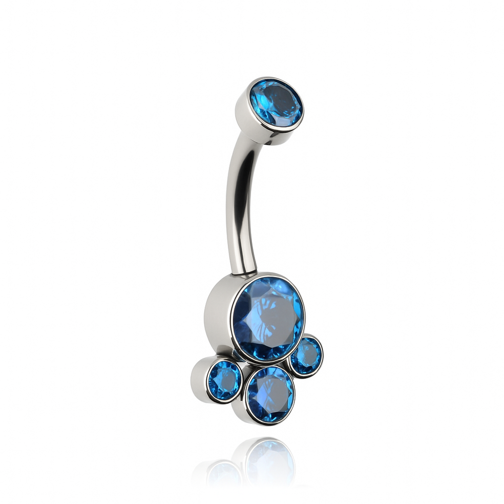 Titanium belly button ring with navy blue zircons - silver - TPP-013