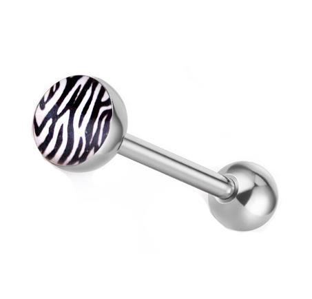 Tongue barbell zebra white - KJ-065