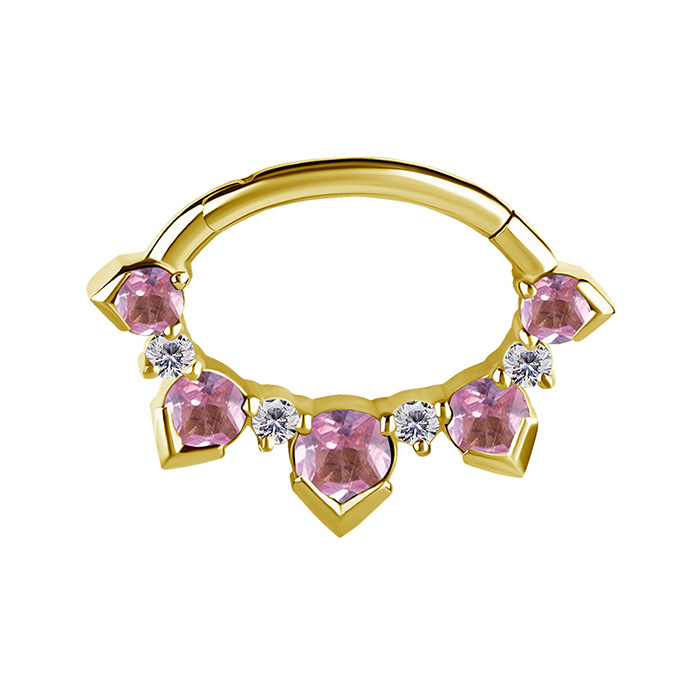 Piercing ring clicker - 18K gold with pink sapphire and Lab Created Diamonds - GD18K-064
