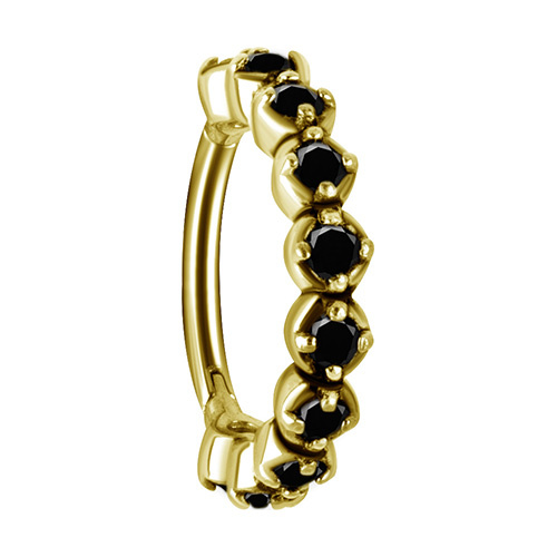 Clicker hoop ring with black zircons - gold - K-006