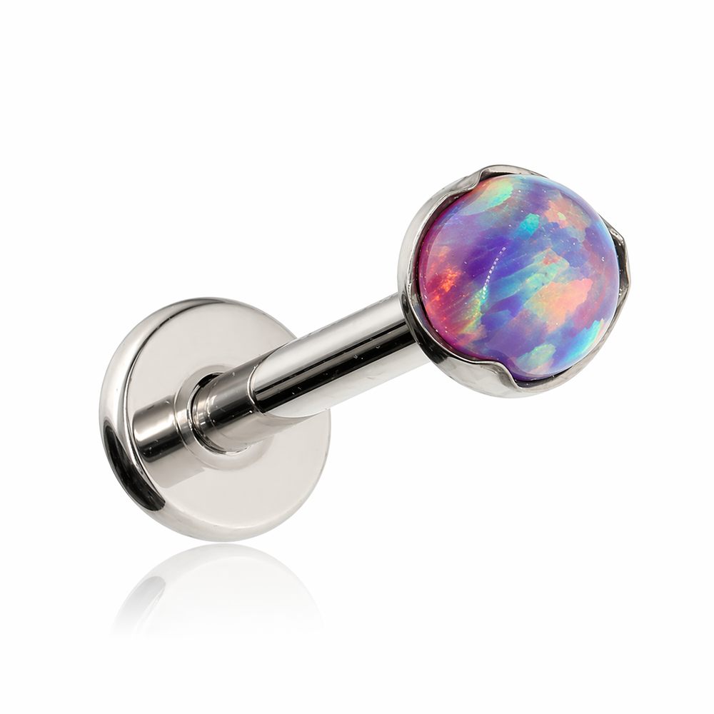 Titanium labret with white opal OP18 - silver