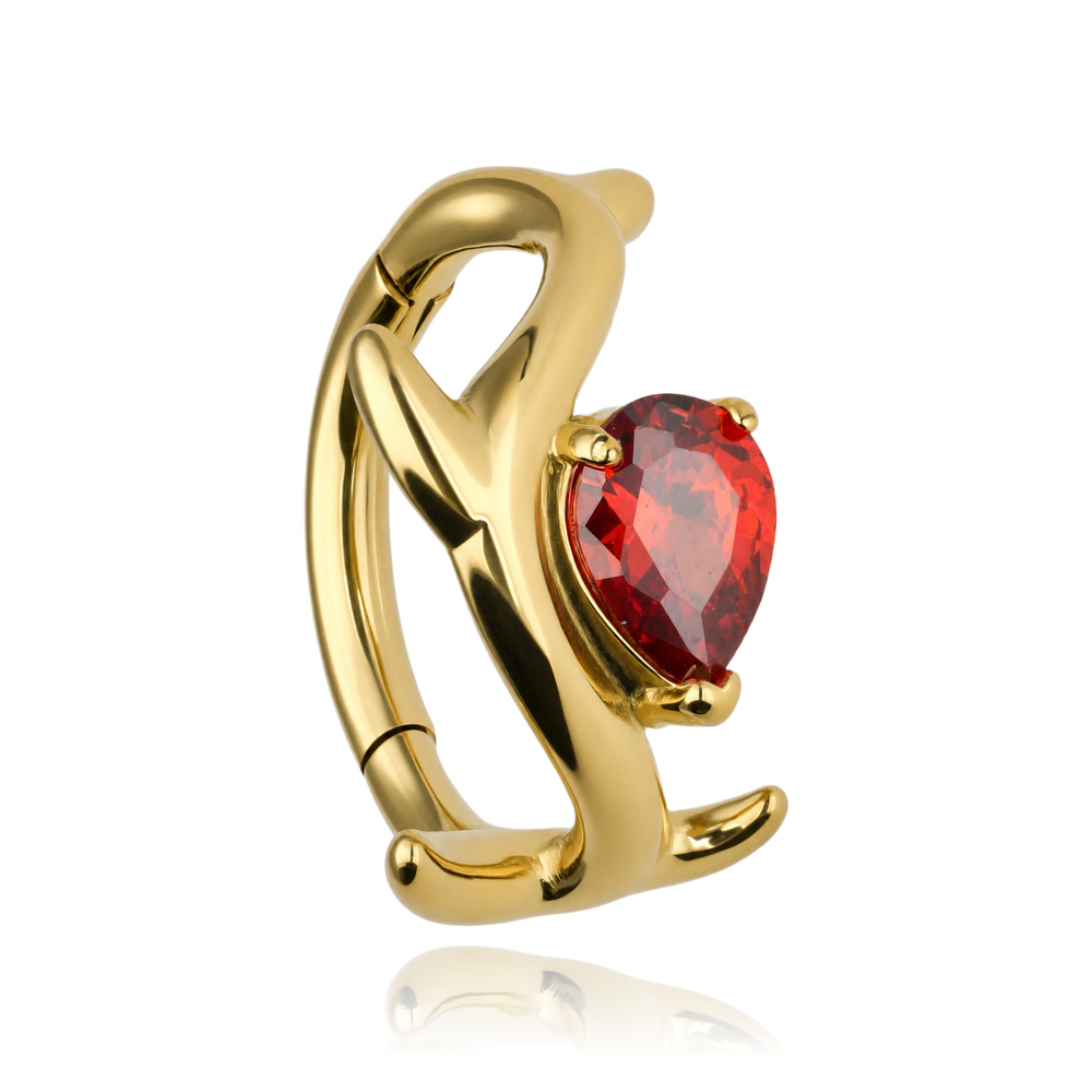 Titanium clicker ring with zircons - silver - TK-076