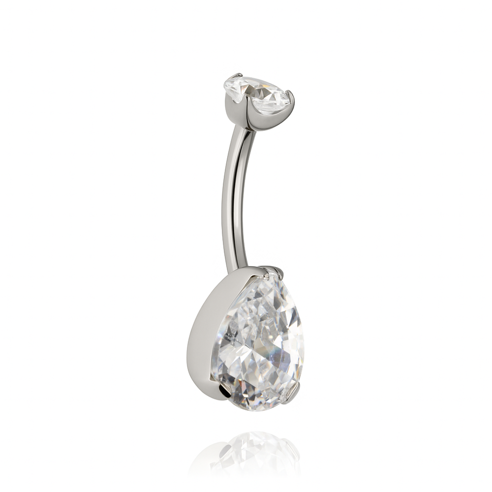 Titanium belly button ring with a white cubic zirconia - silver - TPP-015