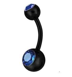 Black Belly button ring with blue zirconia - KP-004