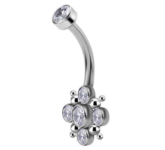 Titanium Belly button ring - Premium Zirconia white - TPP-027