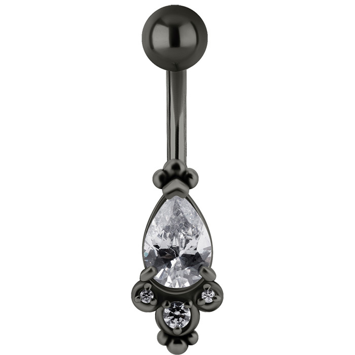 Black Belly button ring with zircons - KP-006