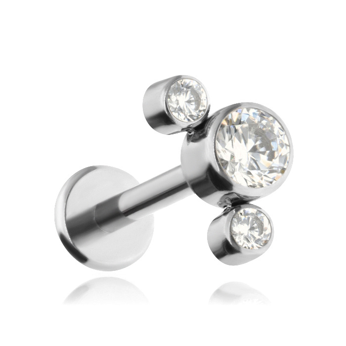 Titanium labret with white zircons - silver