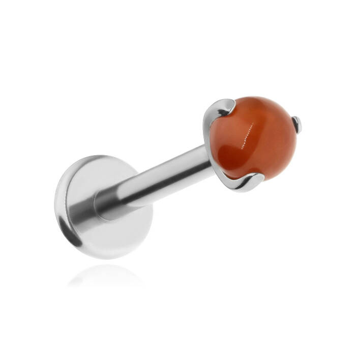 Titanium labret with carnelian stone - silver