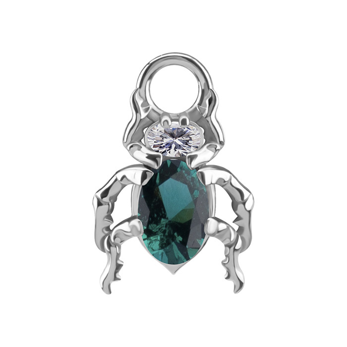 Charms - CoCr NF - beetle with green nano gems - silver - D-085