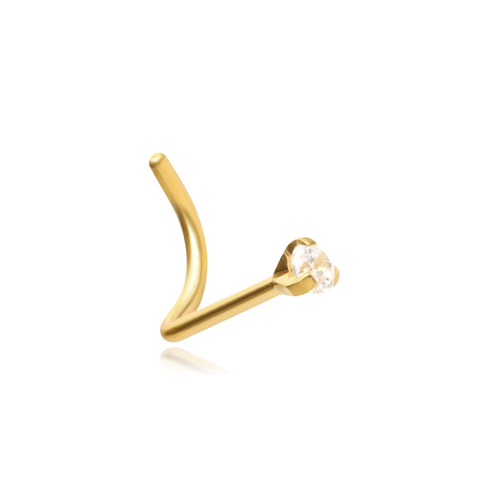 Premium Zirconia gold titanium nose stud with white zirconia - TN-018