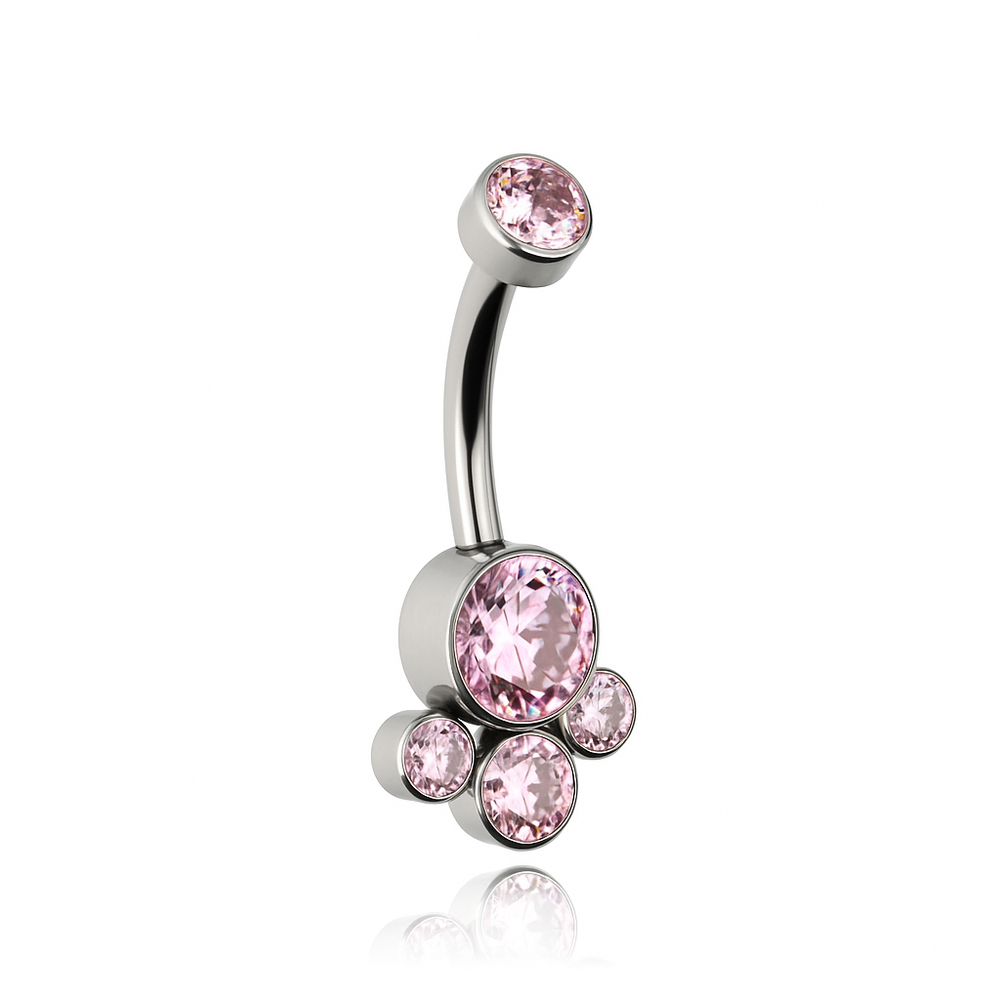 Titanium belly button ring with pink cubic zirconia - silver - TPP-013