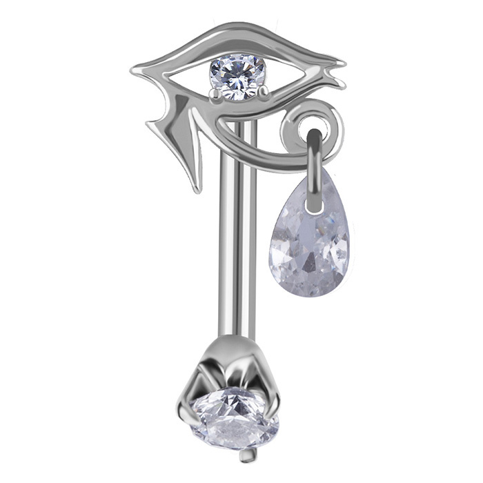 Belly button ring Eye with white zirconia stones - silver - KP-011