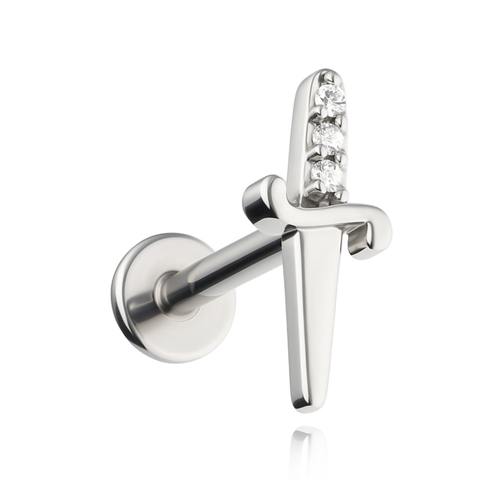 Labret sztylet z białymi cyrkoniami - srebrny - LGW-018