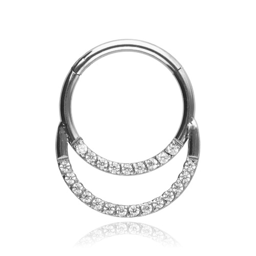 Tytanowe kółko ozdobne clicker - białe cyrkonie - TK-046