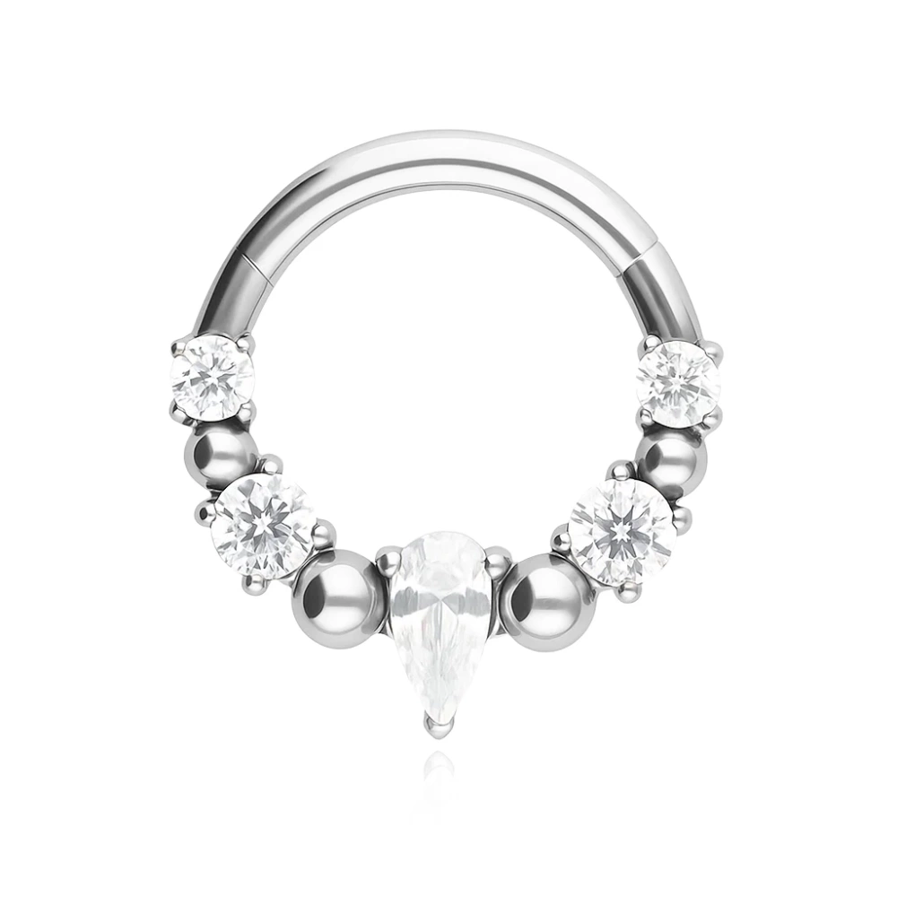 Tytanowe kółko clicker z cyrkoniami - srebrny  - TK-088