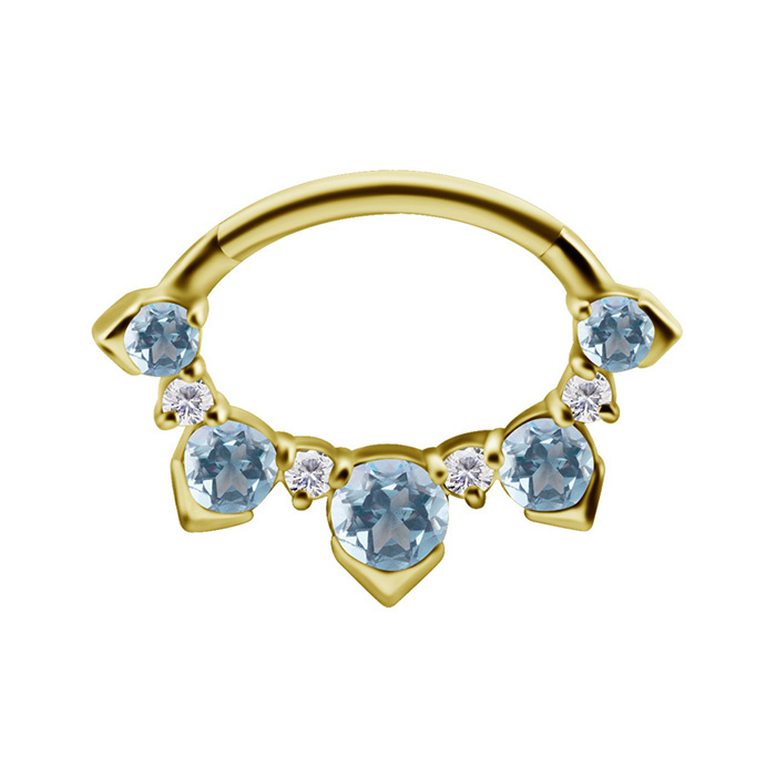 Kolczyk kółko clicker - złoto 18K z niebieskim topazem i Lab Created Diamonds - GD18K-064