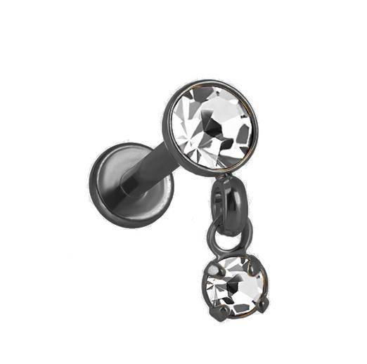 Labret czarny ozdobny z cyrkonią - LGW-017