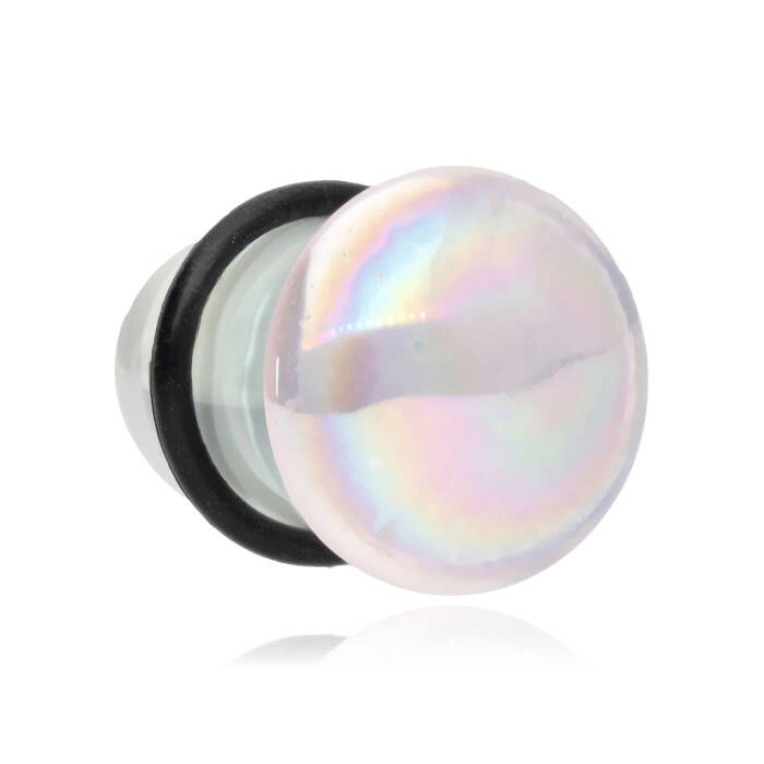 Plug szklany z o-ringiem - różowy perłowy - PT-028