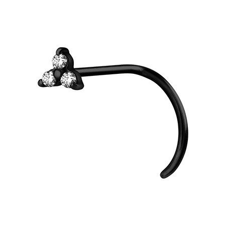 Kolczyk do nosa czarny - białe cyrkonie - NS-022