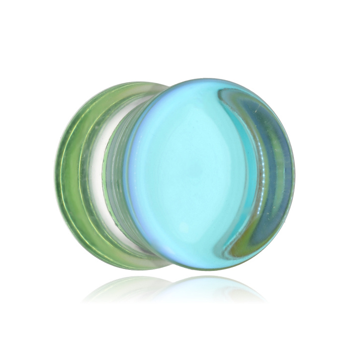 Plug szklany siodłowy - zielony opalizujący - PT-078