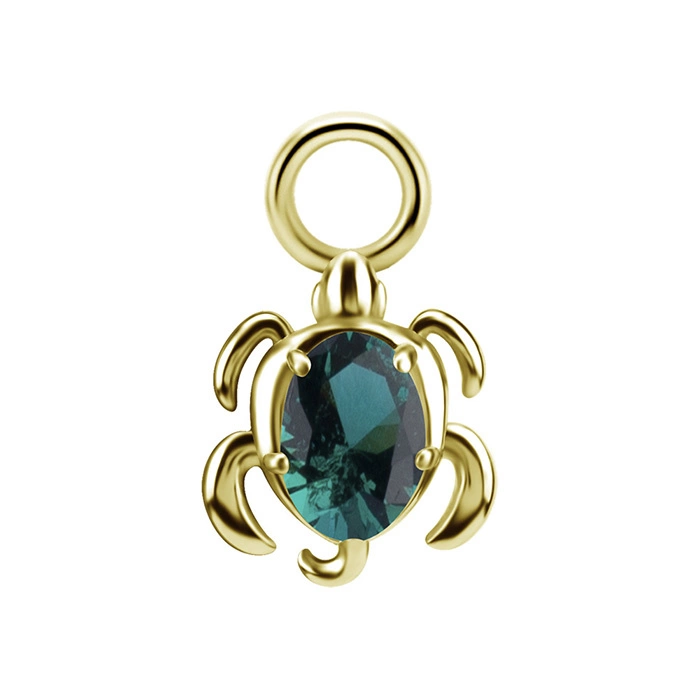 Charms - CoCr NF - żółw z zieloną cyrkonią - złoty - D-084