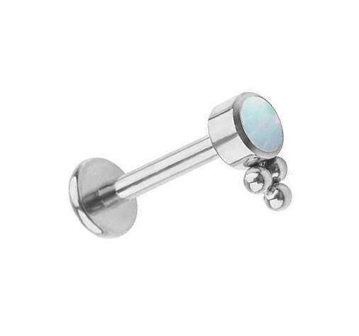 Tytanowy labret srebrny z opalem OP17 - TGW-065