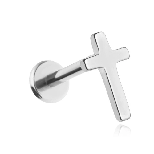 Tytanowy kolczyk labret krzyż - srebrny