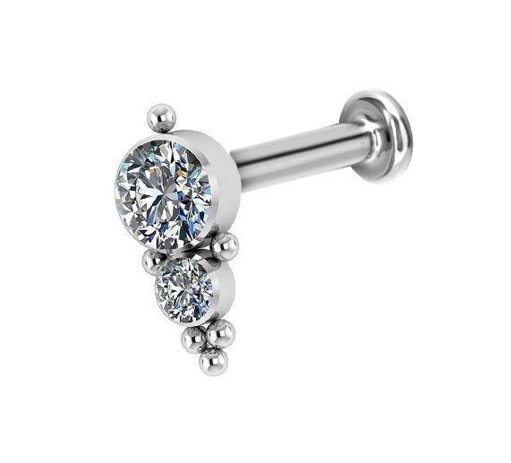 Tytanowy labret ozdobny - Premium Zirconia - biały - TGW-071