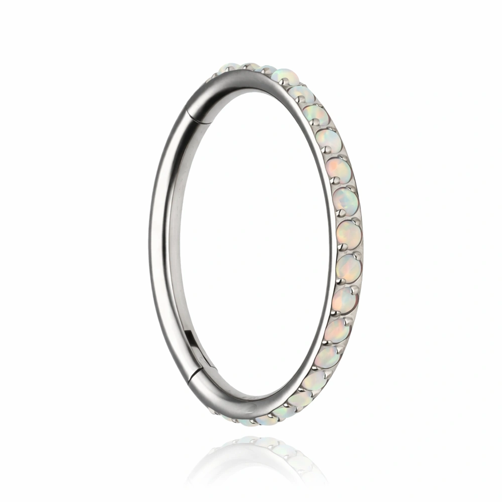 Tytanowe kółko clicker z białym opalem OP18 - srebrny - TK-035