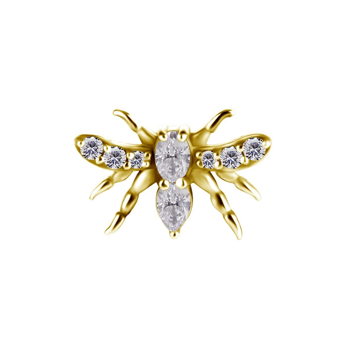 Nakrętka push in - latający owad z białą cyrkonią - CoCr NF - złoty - PI-018