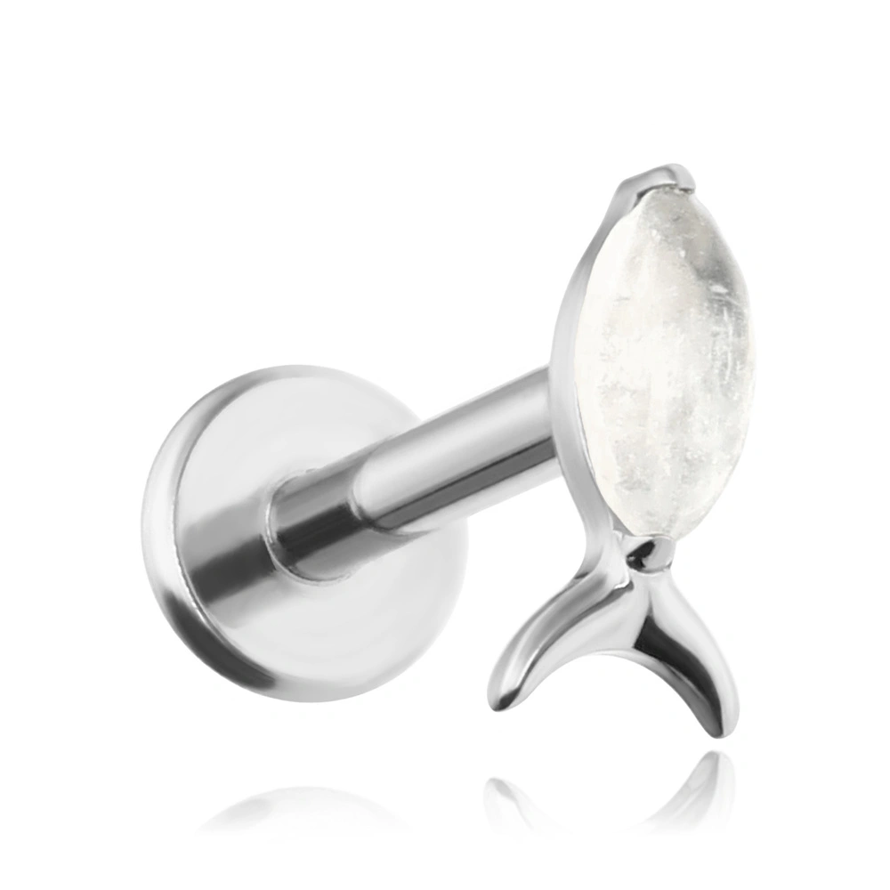 Tytanowy kolczyk labret rybka - moonstone - srebrny