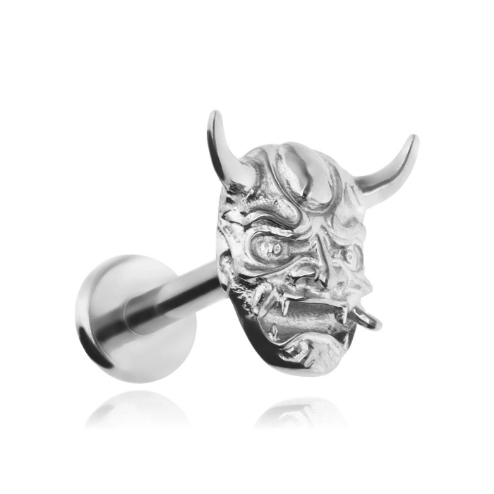 Tytanowy kolczyk labret  japońska maska - srebrny