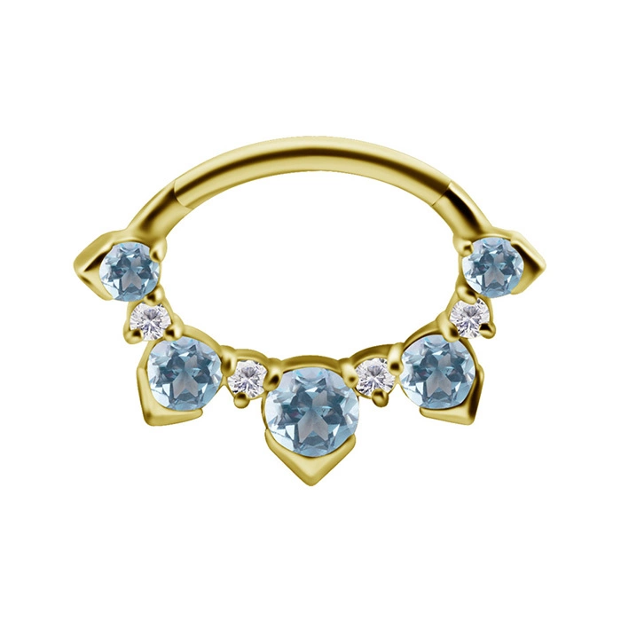 Kolczyk kółko clicker - złoto 18K z niebieskim topazem i Lab Created Diamonds - GD18K-064